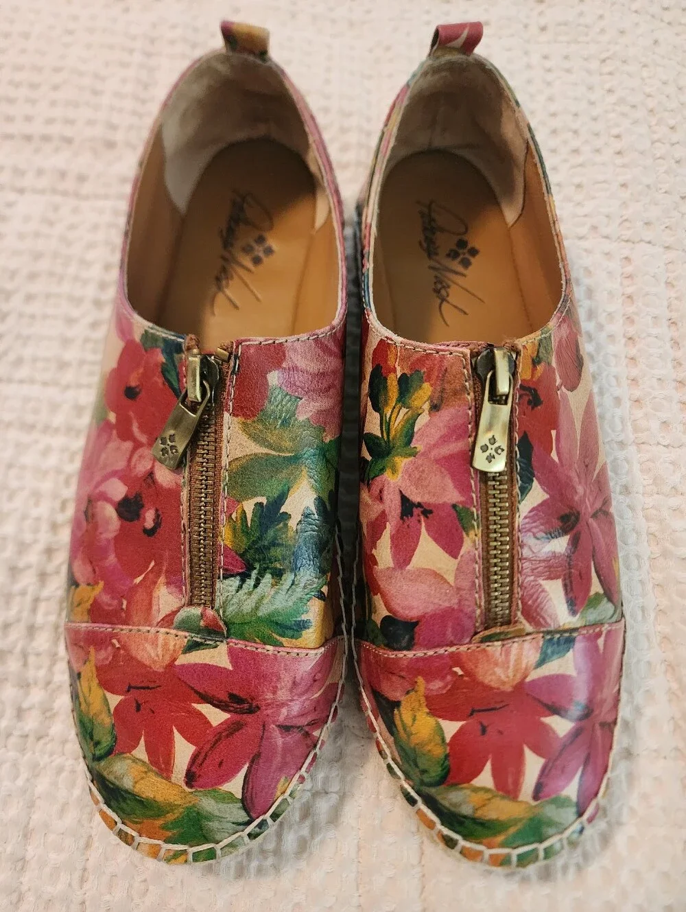 Patricia Nash Pink Floral Leather Zip Top Espadrille Slip-On Sz 9 New Beach